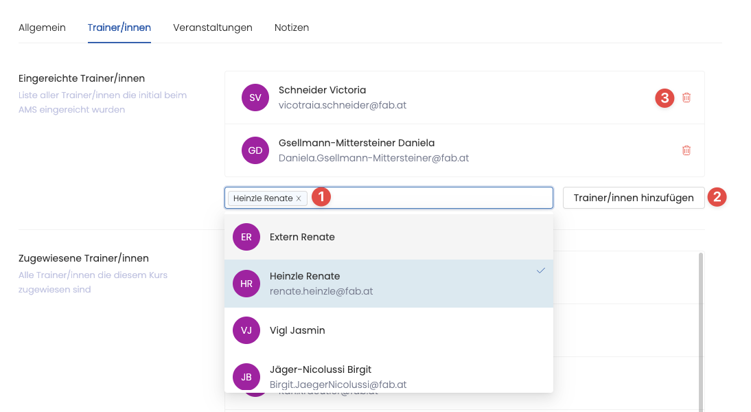 Eingereichte Trainer/innen